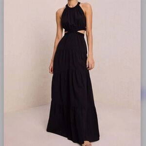 NWOT A.L.C Black Long Cutout Maxi Tiered Halter Dress NWT New Size E Small